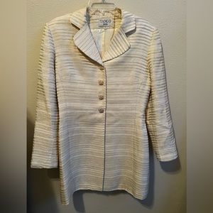 3/$15 Tango Petites Cream & Gold Striped Button Front Jacket